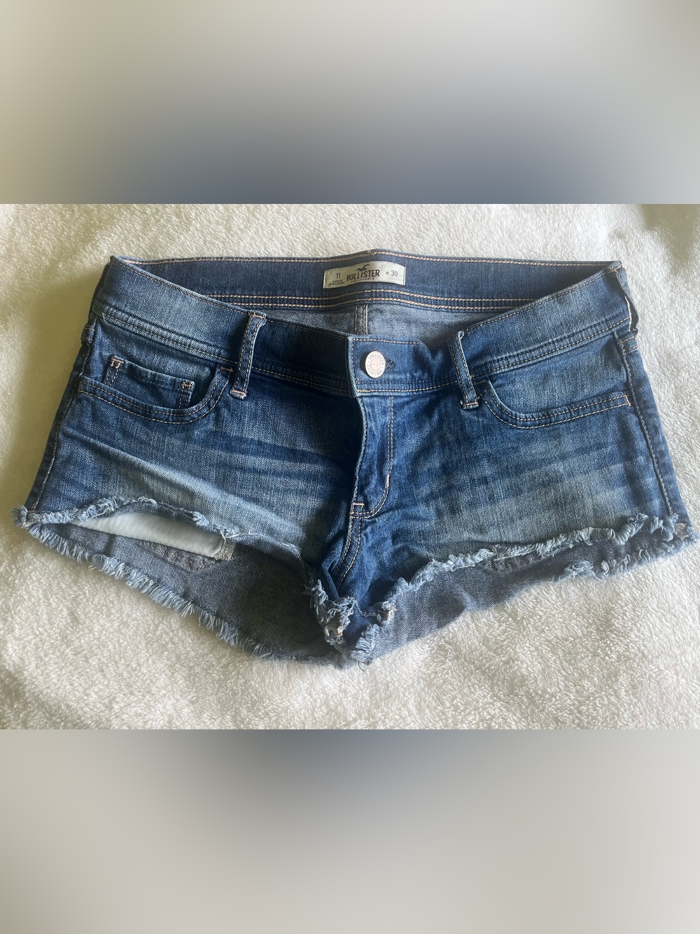 Distressed Dark Blue Denim Cutoff Shorts. Waist 30/size 11